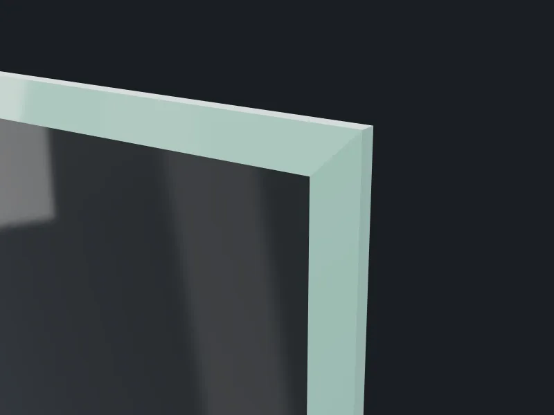 Close-up of a 1/2 inch bevel glass edge