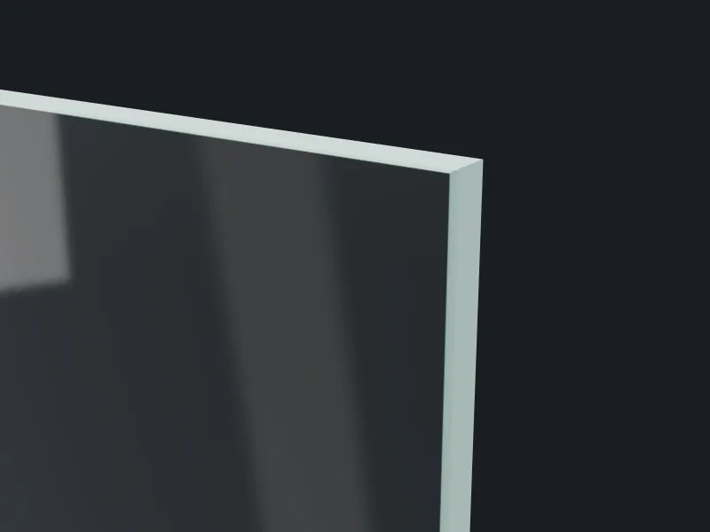 Close-up of a glass edge sanded smooth for a frame