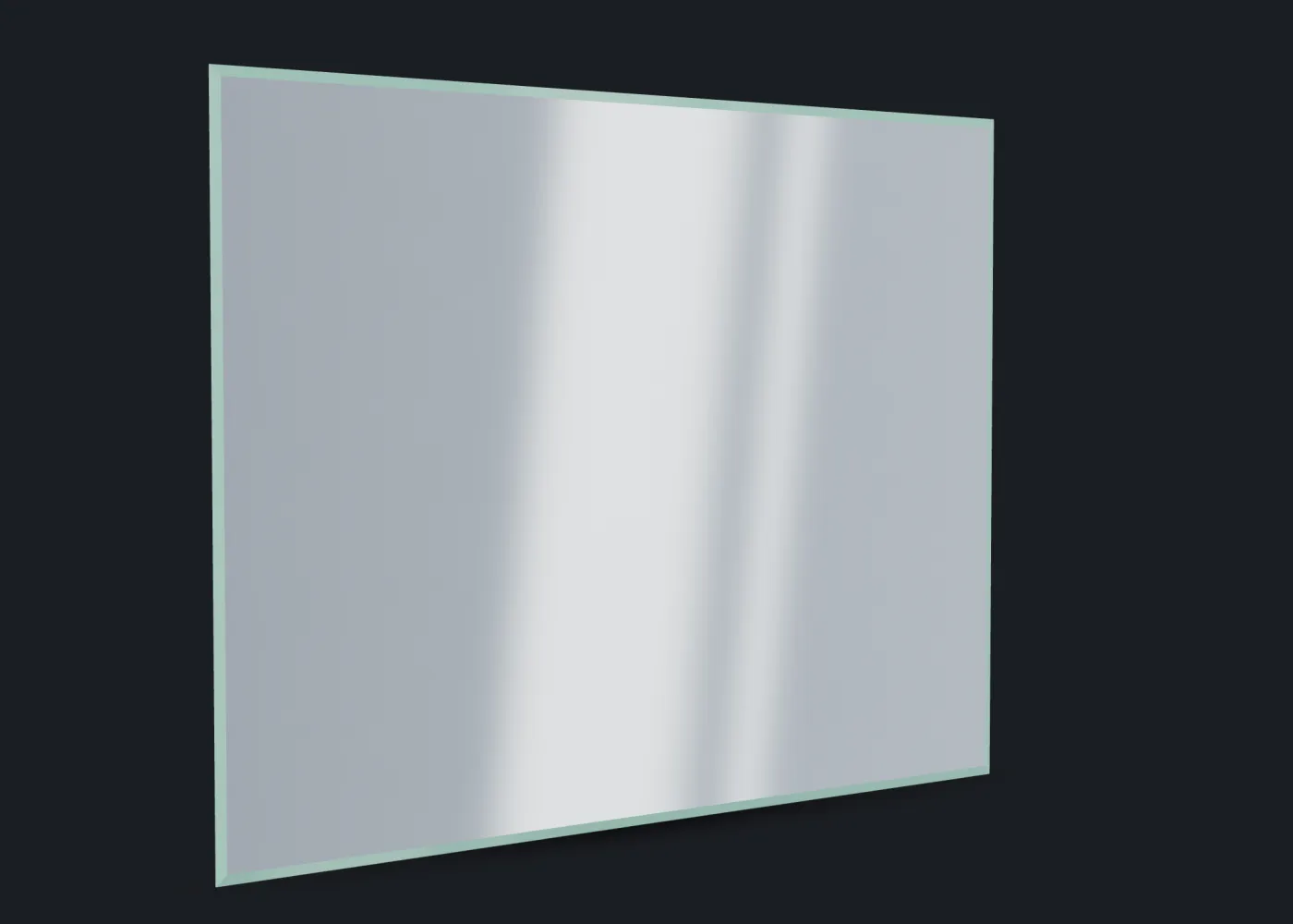 A 48 by 36 inch mirror with 1/2 inch bevel edges in a dark studio