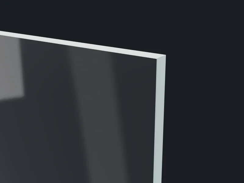 Close-up of extra clear low iron glass with a paler edge