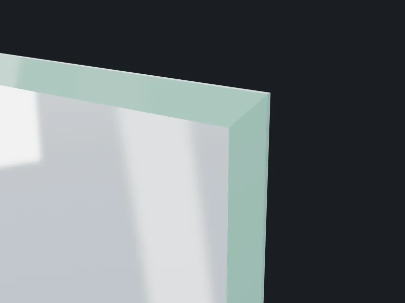 Close-up of a 1/2 inch bevel mirror edge