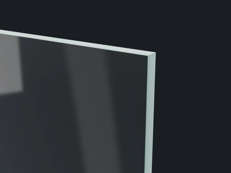 Corner of a 1/4 inch clear glass pane with a sanded edge for a frame